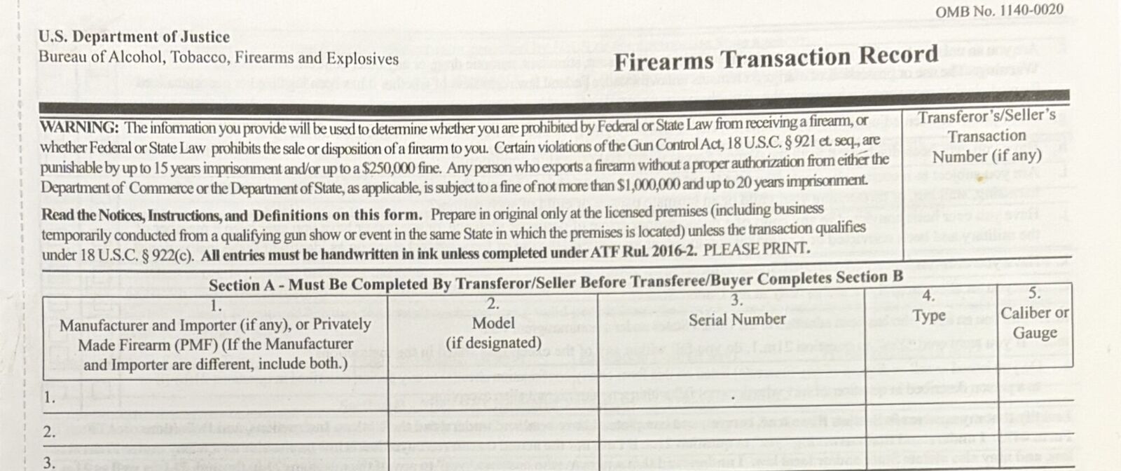 ATF Form 4473 for an FFL transfer